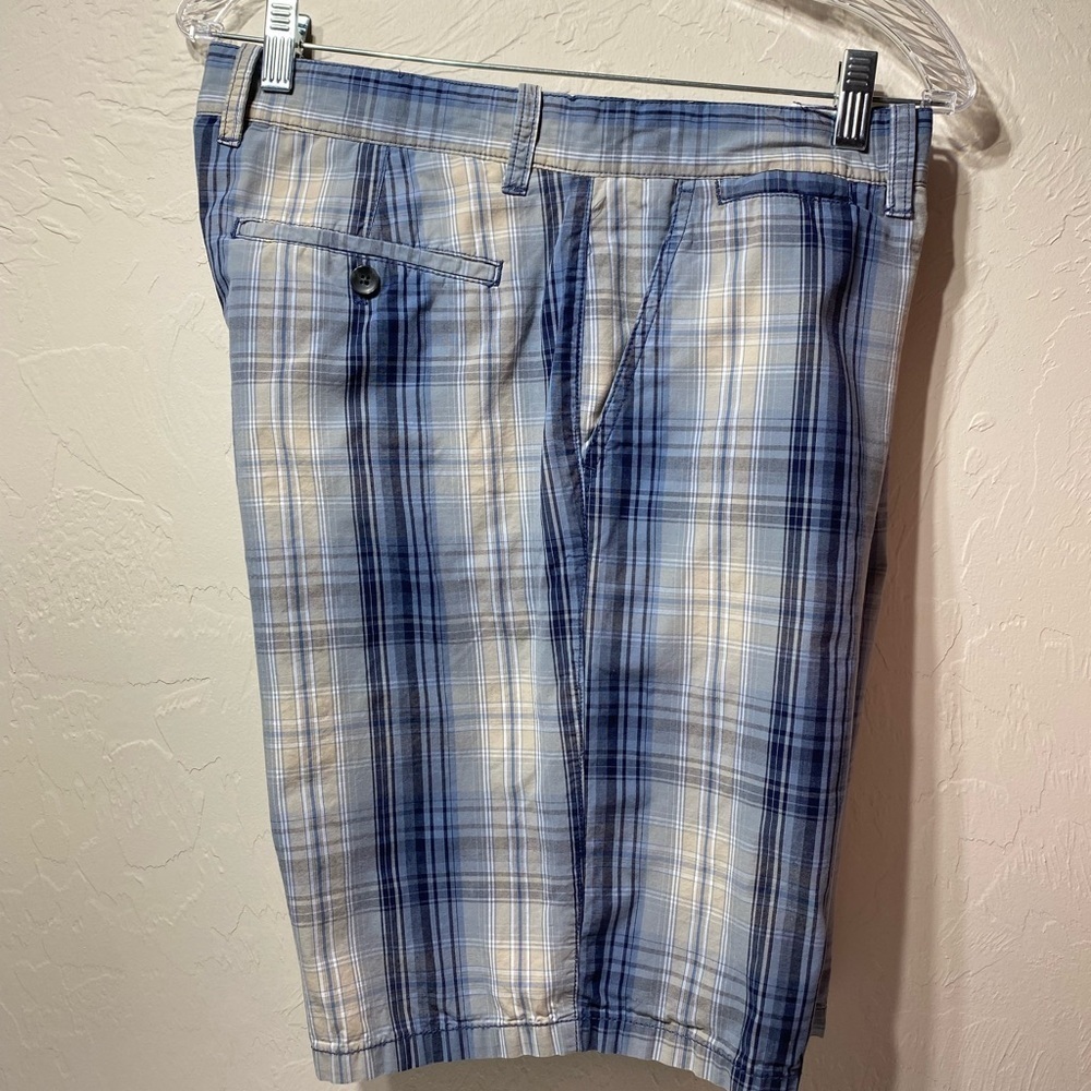 Weatherproof Mens Plaid Shorts Sz 36 Flat Front Blue 100% Cotton